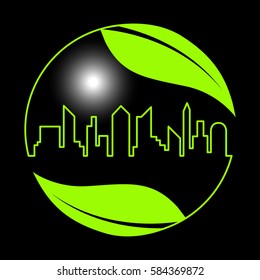 Green city. Ecology friendly and save the earth concept. Save life and environment background. Illustration of building and nature.