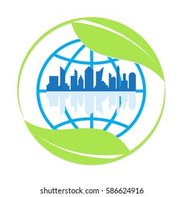 Green city. Ecology friendly and save the earth concept. Save life and environment background. Illustration of building and nature.