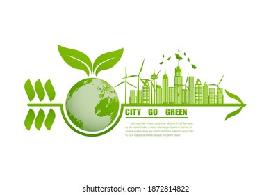 Green city and environment conservation. Ecology and nature concept. Vector illustration EPS10.