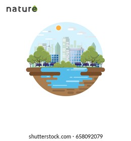 Green city flat design.Eco and nature concept vector illustration.