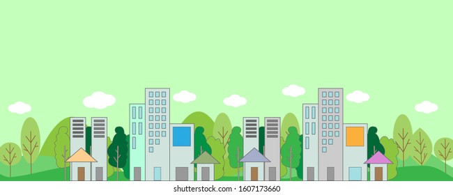 Green city flat vector illustration template