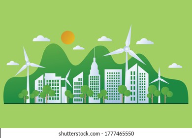 Green City. Go green call for global sustainable development and healthy planet environment. Ecology, recycling and renewable energy social and business movements.