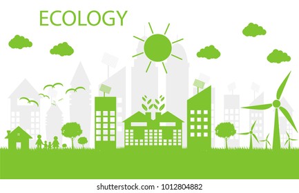 Green city helping the world with eco-friendly concept ideas.vector illustration