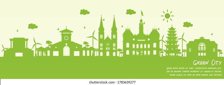 Green city of Ho Chi Minh City, Vietnam. Environment and ecology concept. Vector illustration.