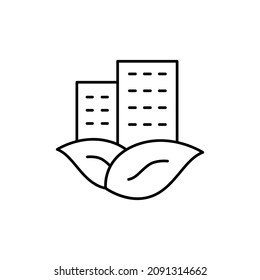 Green city Icon in flat black line style, isolated on white background