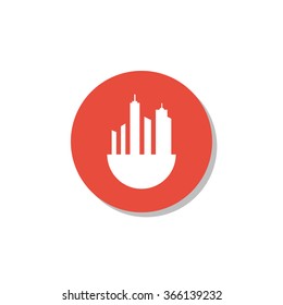 Green city icon on red circle background with shadow