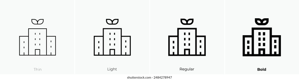 icono verde de la ciudad. Diseño de estilo fino, ligero, regular y audaz aislado sobre fondo blanco