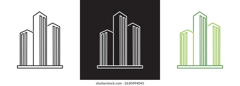 Green city icons. Vector for websites, mobile interfaces, presentations, banner, visual branding etc. Vector illustration. isolated on white and black background. EPS 10