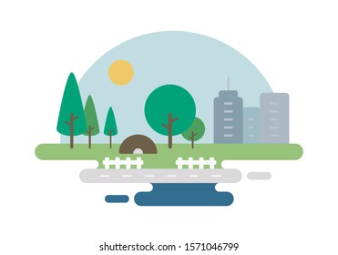 Green City Illustration Vector, Illustration, Vector Illustration