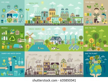 Green city Infographic set with charts and other elements. Vector illustration.
