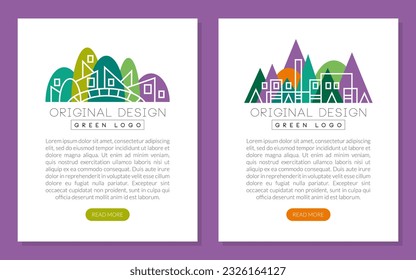 Green City Landing Page with Line Environmental Friendly Building Vector Template