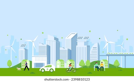 green city landscape background illustration, low carbon sustainable city conceptual