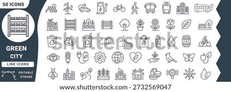 Green city line collection with editable stroke line editable stroke