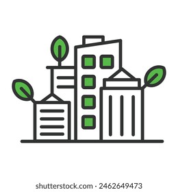 Green city, in line design, green. Green, city, urban, environment, sustainability, eco-friendly on white background vector. Green city editable stroke icon.