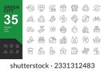 Green City Line Editable Icons set. Vector illustration in modern thin line style of eco related icons: CO2 neutral, zero waste, use bike, green energy, air and water quality. Isolated on white