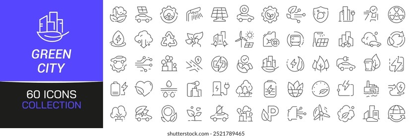 Green city line icons collection. Thin outline icons pack. UI icon collection. Set of line web pictogram