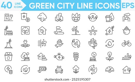 Green city line icons vector and illustrator