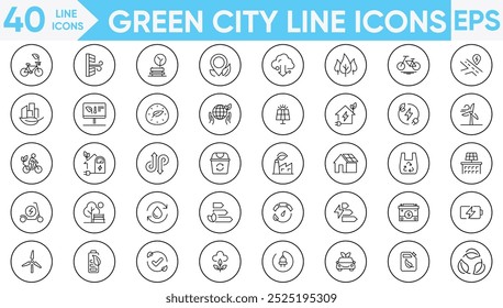 Green city line icons vector and illustrator