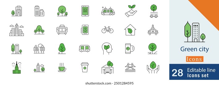 Green city line vector art icon sign