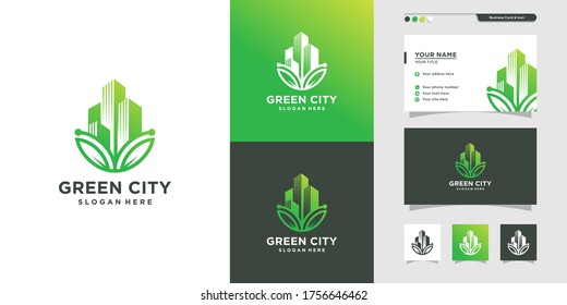 Green City Logo Anda Business Card, Icon, Health, Place, Building, Premium Vector