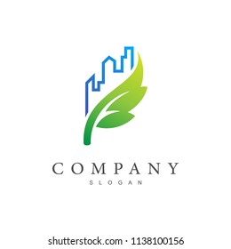 Green City Logo, Building + Leaf Logo