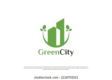 Green city logo design. Eco city logo template. Symbol icon for residential, apartment and city.