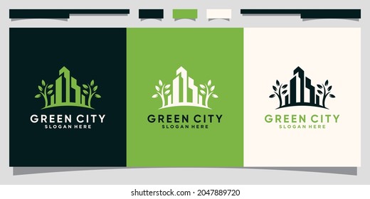 Green city logo design inspiration for city construction with modern concept Premium Vector