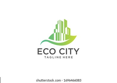 green city logo with green leaf and buliding