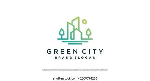 Green city logo template with modern concept design Premium Vector