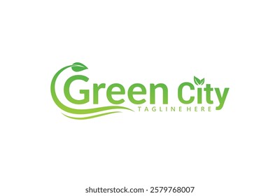 Green City Logo Vector. Green and healthy modern city with leaf logo