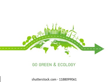 Green city on earth for Go green and Ecology friendly concept, Vector illustration