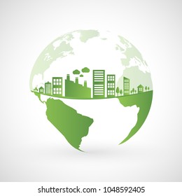 Green city on earth, World ecology concept, vector illustration