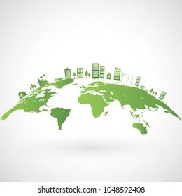 Green city on earth, World ecology concept, vector illustration