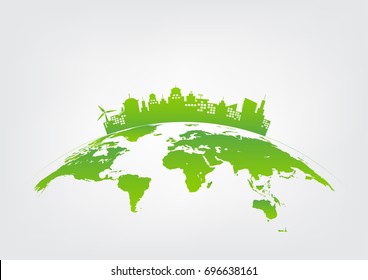 Green city on earth, World environment and sustainable development concept, vector illustration 