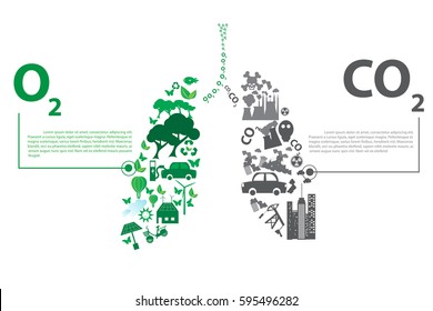 Green city opposites with Eco lung concept elements.Environment Ecology nature element.Creative graphic ecosystem life. Wildlife icon global pollution idea.Design infographic Vector illustration