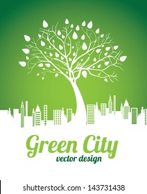 Green City Over Green Background Vector Illustration