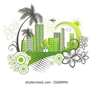 Green city with palm.