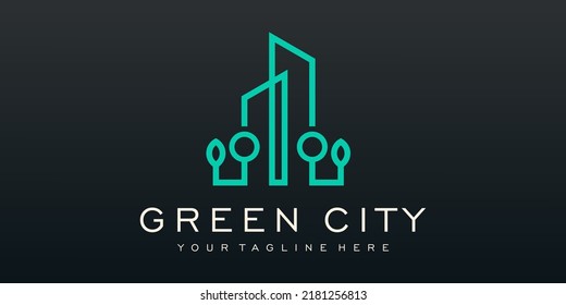 Green city Real Estate logo design vector template building.