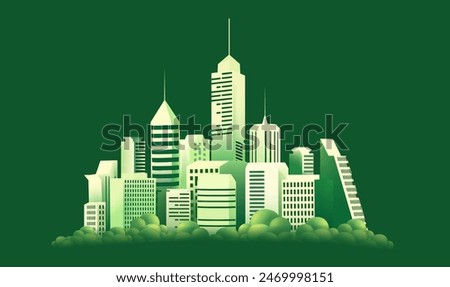 Green city skyline on a green background