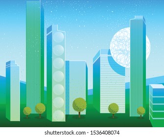 Green city in the style of light minimalism.