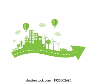 Green city sustainable energy concept green energy environmental wind power urban illustration 