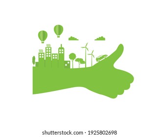 Green city sustainable energy concept green energy environmental wind power urban illustration 