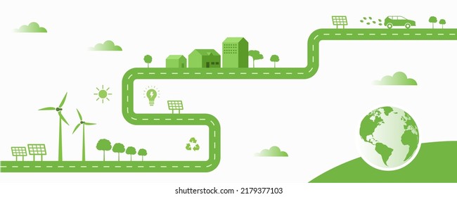 Concepto de energía sostenible de la ciudad verde energía eólica energía eólica ambiental ilustración urbana