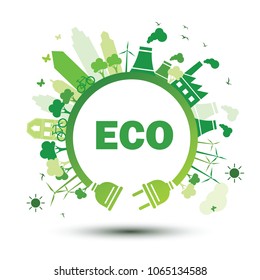 Green city sustainable nature concept with plug,vector illustration