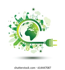 Green city sustainable nature concept with plug,vector illustration