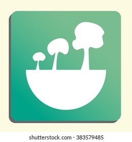 Green city tree icon, on button style green background, yellow light, shadow
