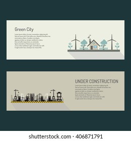 Green city and under construction Banners template.ecology info graphics collection - sustainable concept - charts, symbols, graphic elements