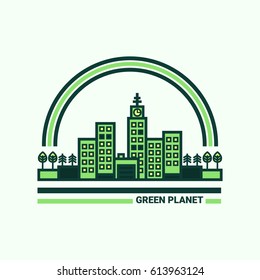 A green city. Vector illustration on the theme of ecology. Take care of nature.