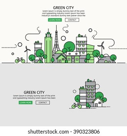 Green City for website banner and landing page , Flat line design for website element , eps10 vector format