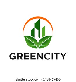 green city wiith leaf home realty logo design